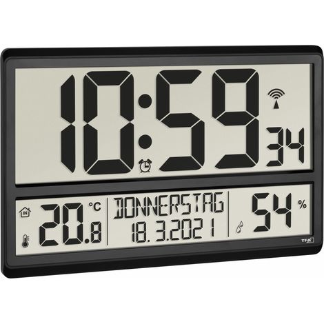 TFA Dostmann 60.4520.01 Radiocontrollato Orologio da parete 36 cm x 2.8 cm x 23.5 cm Nero Display grande (1/2)