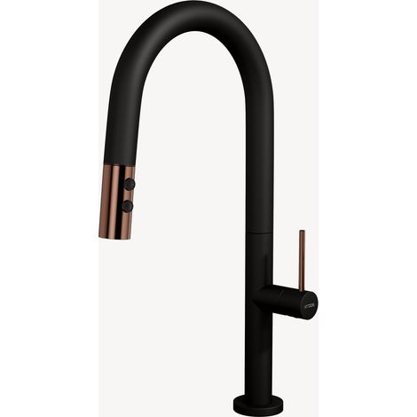 Mitigeur évier moderne avec douchette extractible - Noir et Or rose