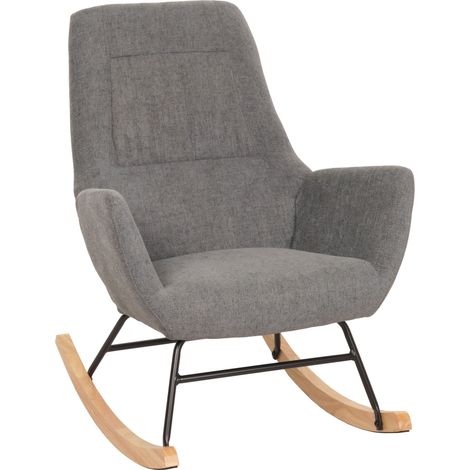Fauteuil à bascule HWC-N13, Fauteuil relax à bascule Fauteuil TV, bois massif métal tissu/textile 320g/m² - gris foncé (1/5)