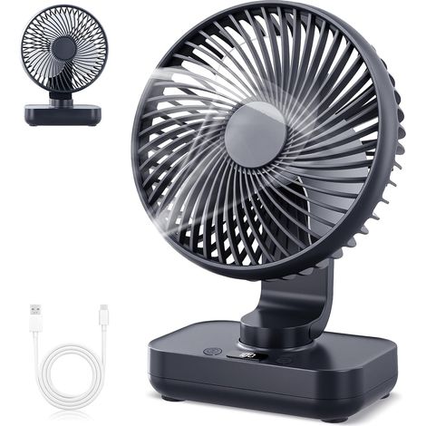JSSEVN-Mini Ventilateur de Table Silencieux, 4 Vitesses, Petit Ventilateur de Bureau Puissant, 4000mAh Batterie, USB-C Rechargeable & Portable (1/5)