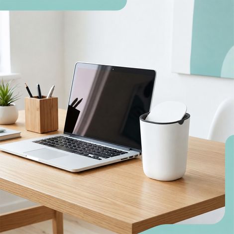 Mini poubelle de table ovale, couvercle pivotant, bureau (1/5)
