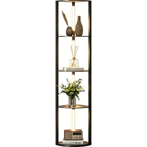 Lampadaire LED d'angle, étagère à intensité variable, 4 étagères, lumière blanc chaud, 41 x 30 x 164 cm, noir (1/5)