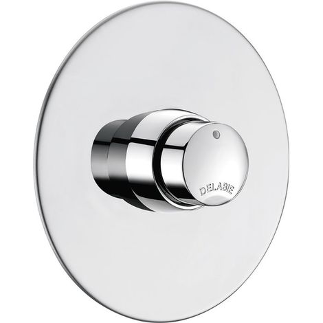 Delabie – Robinet urinoir temporisé à encastrer – Corps en laiton massif chromé – Débit ajustable 0,15 l/s – Rosace chromée ø130 sans vis apparente
