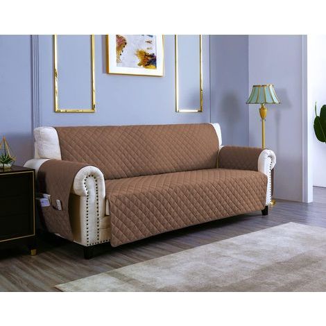 Housses De Canapé 3 Place Impermeable Avec Accoudoirs, Réversible Protégé Canapes -Marron Clair (1/5)