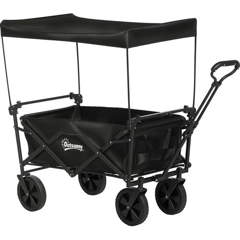 Klappbarer Einkaufswagen mit abnehmbarem Verdeck, verstellbarer Grifflänge und -winkel sowie Tragetasche, Tragkraft 100 kg, Schwarz