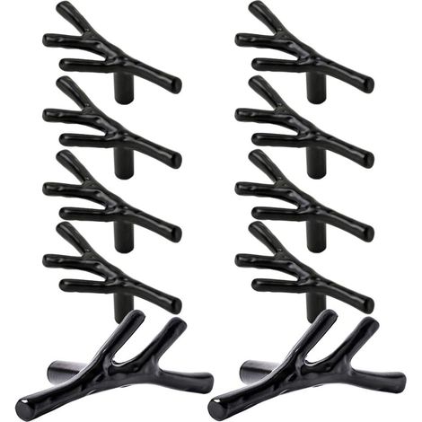 Handles - Zinc Alloy Branch Design Cabinet Handles - For Drawers Doors Wardrobes Dressers - Black Silver Gold - 10 Pieces (1/5)