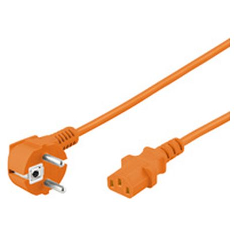 Câble de Connexion Froid Coudé, 2 m, Orange, fiche à contact de protection (type E/F, CEE 7/7) 90° Prise femelle C13 (prise secteur). Longueur de câble 2 m