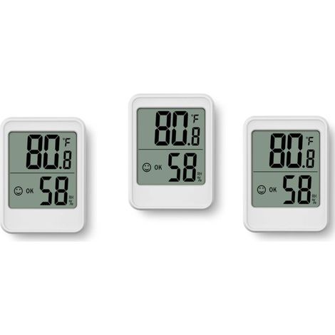 Lot de 3 Indicateurs Thermo-hygrométriques À Poser Debout Ou À Monter Au Mur, Avec Indicateur De Climat De Pièce, Blanc (1/5)