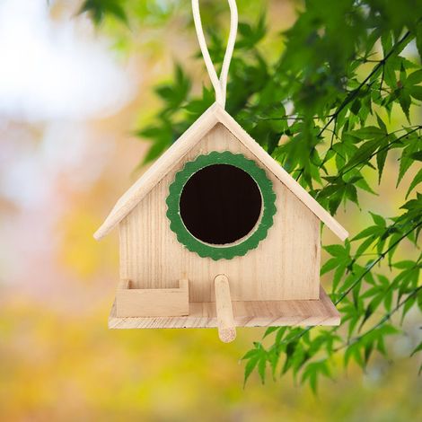 Nid suspendu pour oiseaux en pin durable, maison d'oiseaux vert pour station d'alimentation et repos (1/4)
