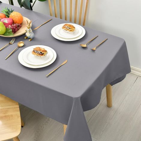Nappe Lisse, Nappe de Table Rectangulaire Antitache Effet Lotus, Linge de Table Légèrement Déperlant, Gris, 140x200cm (1/3)