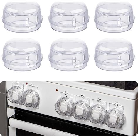 Sollbry 6 fundas de seguridad para estufas, protectores para perillas de estufa, protectores para perillas de estufa para seguridad de bebés y cerraduras de cocina (blanco) (1/5)