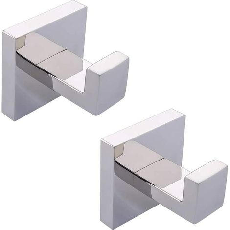 Set di 2 robusti ganci da parete quadrati in acciaio inossidabile di alta qualità per bagno e cucina, con finitura cromata lucida. (1/5)