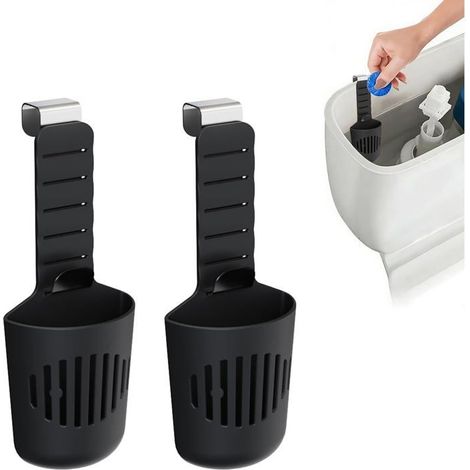 Lot de 2 distributeurs de pastilles WC noirs réglables avec crochets en silicone, indicateur de niveau d'eau antirouille, fixation pour réservoir de 18 cm (7 pouces). (1/5)