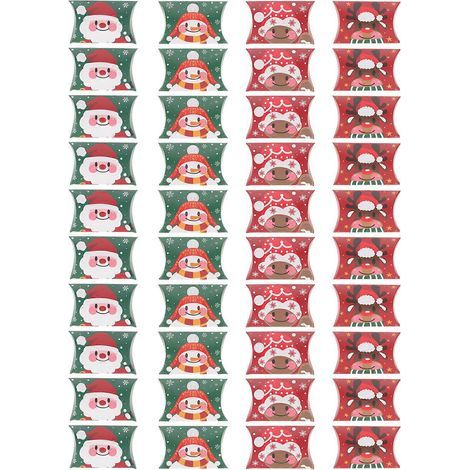 40 boîtes cadeaux de Noël, boîtes à friandises, boîtes d'emballage en papier pour les fêtes (Père Noël, enfant, bonhomme de neige, renne)-12X8X2.5CM