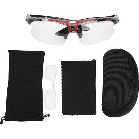 Lunettes de vélo photochromiques anti-vent pour cyclisme et pêche, monture rouge (1/5)