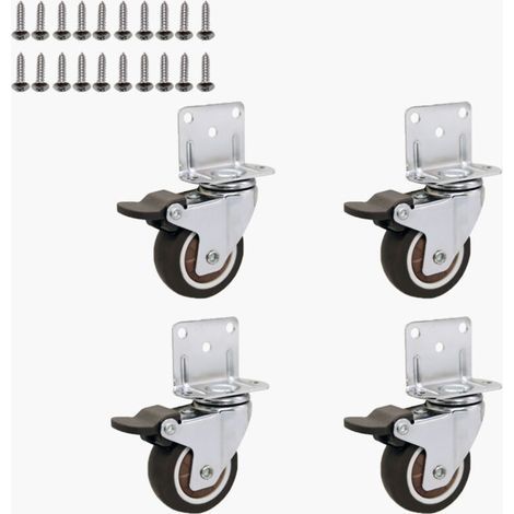 50mm Roulettes pour Meubles avec 4 Frein, Plaque de Montage en L, Roulette Charge Lourde Jusqu'à 270KG, Caoutchouc pour Tous Les Sols, Meuble, Étagères,Coffres à Jouets,lot de 4 (1/5)