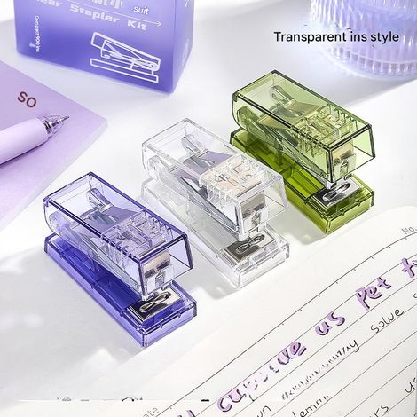 Mini agrafeuse, agrafeuse portable avec 1 000 agrafes standard pour la maison, le bureau, le travail et l'école (transparente) (1/5)