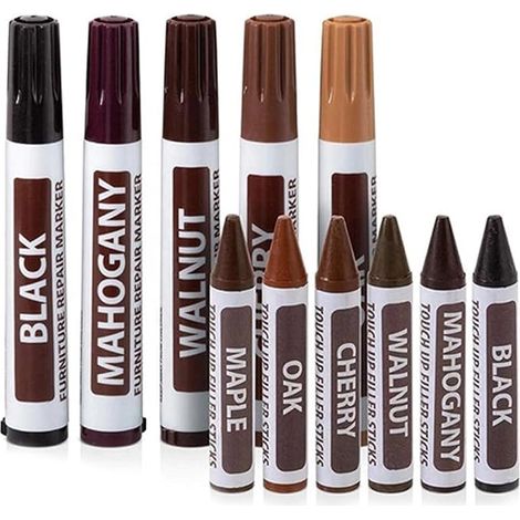 10-Piece Correction Pen for Wood and Furniture, Wax Pencil Repair Kit for Wood, Parquet, Laminate, Floor and Worktops, Furniture Touch-Up Set, Parquet Repair (1/5)