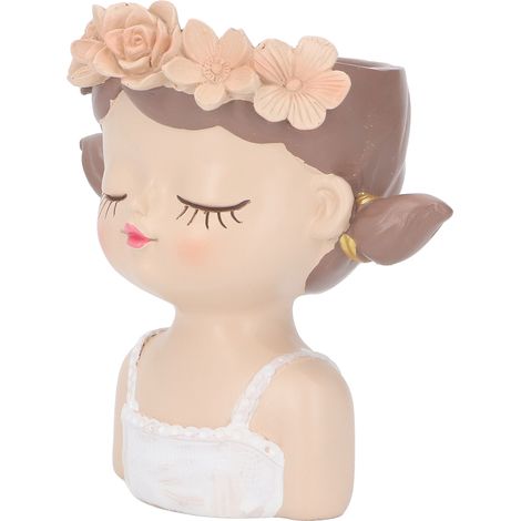Pot de fleurs en résine en forme de visage de fille, avec trou de drainage, idéal pour les plantes grasses et les cactus, pour la décoration intérieure et extérieure. (1/5)