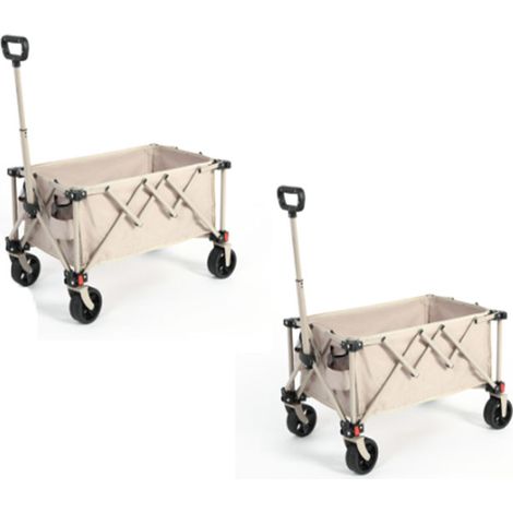 2er-Set folding Wagon Carts,Folding Wagon Cart with All Terrain Wheels,Heavy Duty Garden Carts with Adjustable Handle,Outdoor Utility Wagon for Camping Shopping Sports Fishing Beige