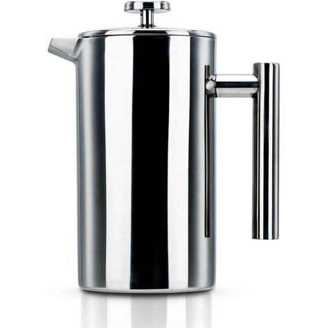 Silberne Kaffeemaschine – 1-Liter-Edelstahl-Kaffeemaschine mit Stempel und Edelstahlfilter.