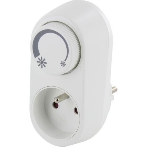 Prise dimmer réglable 0-100% – Compatible ampoules LED et halogènes – Installation rapide sur prise murale standard – Chacon