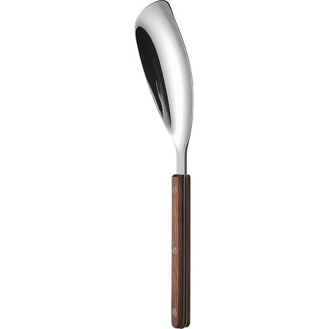 Ensemble de cuillères à légumes en acier inoxydable avec poignée en bois – Passoire à tête carrée pour la cuisson – Passe au lave-vaisselle – Ustensiles de cuisine 24 cm – Marron argenté