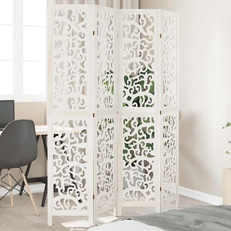 vidaXL Divisorio Ambienti 4Pannelli Bianco Legno Massello di