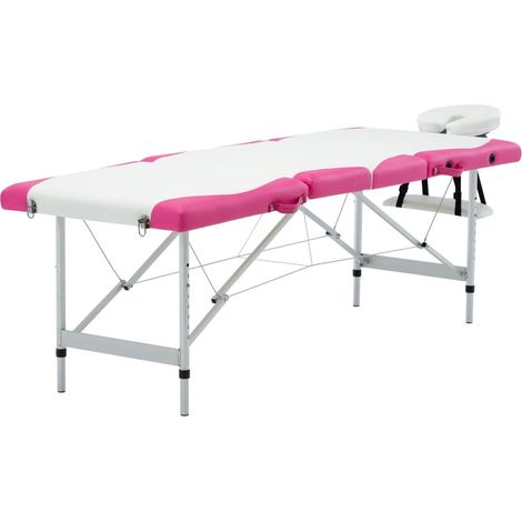 Camilla de masaje plegable 4 zonas aluminio y rosa