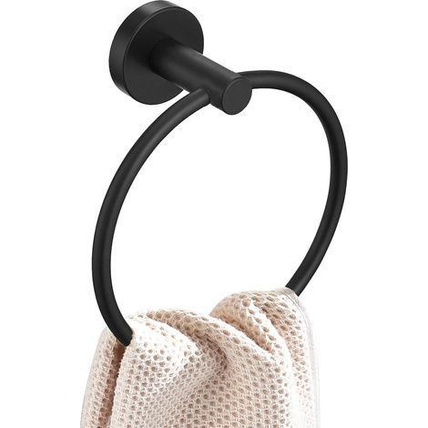 Toallero de aro de acero inoxidable, de pared, para baño y cocina, 180 x 164 x 140 mm (negro) (1/5)