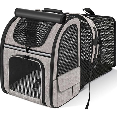 Katzentransportbox – tragbarer Katzenrucksack – erweiterbar, atmungsaktiv und faltbar – ideal für Ausflüge mit der Katze – Rucksack mit zwei Fächern (1/2)