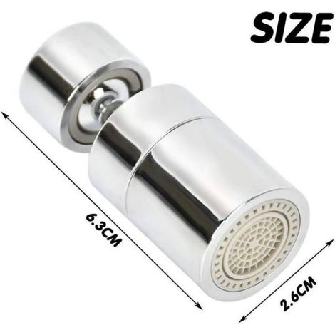 Embout de robinet cuisine - Rotation 80° - 2 modes de sortie - Économiseur d'eau - Dimensions 6,3 x 2,6 cm (1/4)