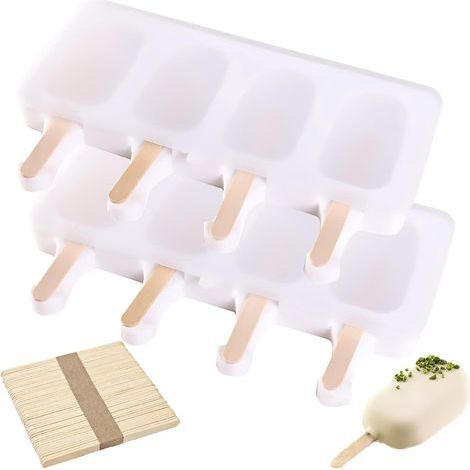 2PCS Moule à Glace en Silicone, Moule À Crème Glacée, Popsicle Ice Maker, Moule à Sucette glacée, DIY Fait à la Main Crème Glacée avec 2 couvercles et 100 bâtonnets en bois (1/5)