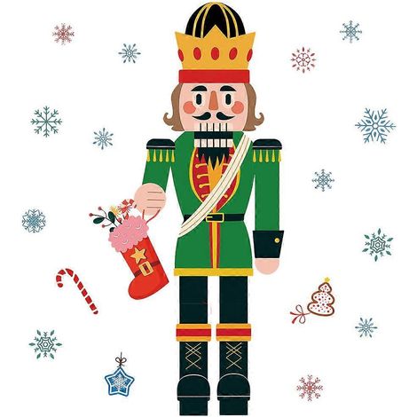 1 feuille d'autocollant de fenêtre Casse-Noisette de Noël - Décoration de réfrigérateur pour fête de Noël-90x32cm