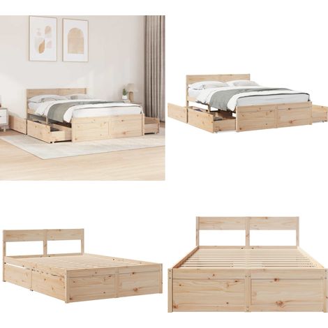 Cadre de lit sans matelas 135x190 cm bois de pin massif - Cadre De Lit - Lit Double - Meuble De Chambre - Bois Massif - Rangement Sous Lit - Home & Living