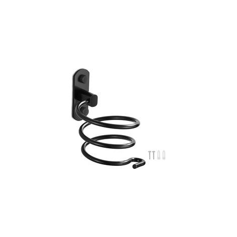 Support mural en aluminium pour sèche-cheveux (noir), avec cordon d'alimentation, pour cuisine et salle de bain. Accessoires de salle de bain