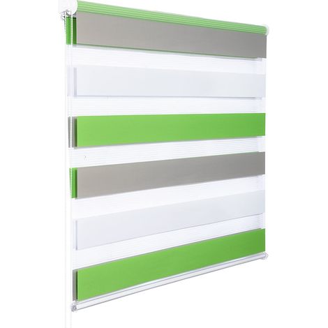 WOLTU 1 pièce Store Enrouleur Double, Fixation Rapide sans perçage, Isolant Thermique, 55x150cm, Blanc+Vert+Gris DR5615m2