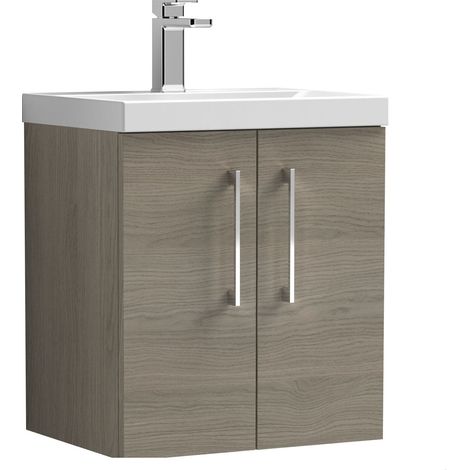 Balterley  Wall Hung 2 Soft Close Door & Thin-Edge Bathroom Vanity Unit Basin, Solace Oak, 500 mm