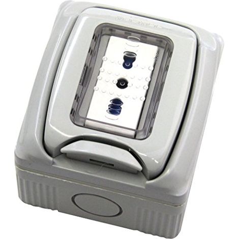Electraline 60457 Contenitore Stagno con Presa Bivalente, Bianco (1/2)