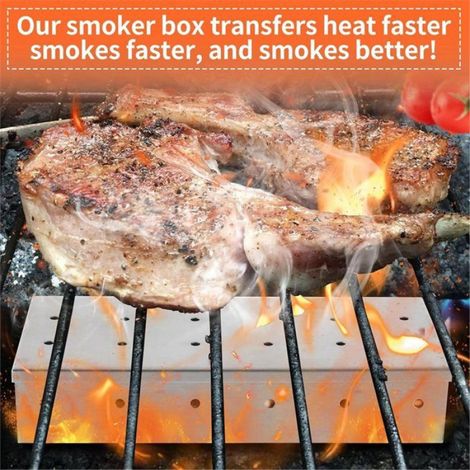 Boîte à Fumoir en Acier Inoxydable pour Barbecue, Copeaux Bois, pour Barbecue Intérieur et Extérieur au Charbon Bois et au Gaz, (1/5)