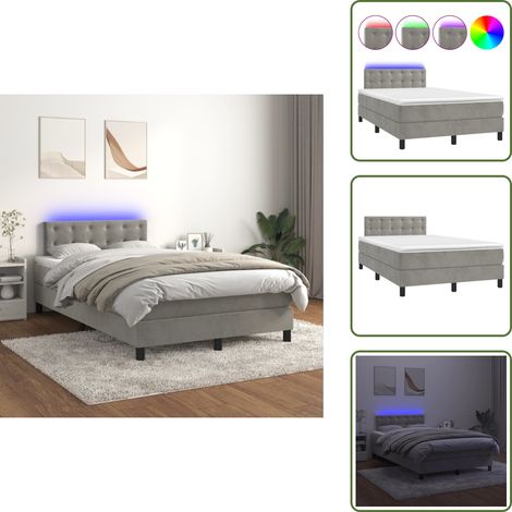 The Living Store Cama box spring colchón y LED terciopelo gris claro 120x200 cm - Cama con luz LED