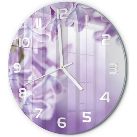 Horloge Murale Ronde en Verre Chiffres Lisibles Silencieuse et Moderne Fleurs violettes fi 30 cm (1/5)