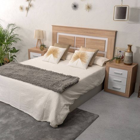 Conjunto de cabecero y 2 mesillas de noche Coimbra. Elegante combinación de tonos en simil madera  CAMBRIAN/BLANCO (1/4)
