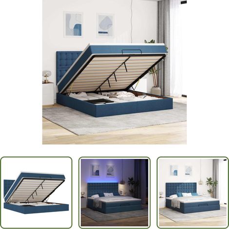Sommeil confortable - Cadre de lit ottoman avec matelas bleu 180x200 cm tissu (1/5)