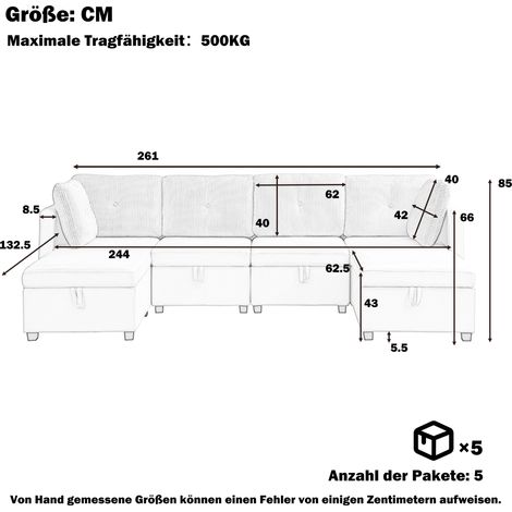 Canapé modulaire en forme de U, 6 modules avec rangement intégré – Sofa d'angle polyvalent pour salon, convertible en canapé L, lit de repos ou fauteuil individuel, velours et velours côtelé contrasté (1/5)