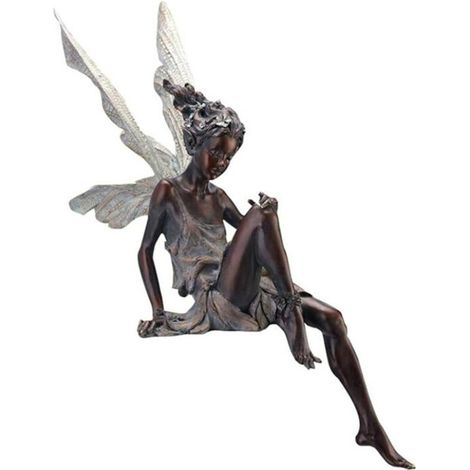 SABIR Statue de jardin de fée assise, jardin de fée assis, ornement de jardin de fée assis en résine pour décoration de jardin, 17 cm (marron) (1/5)