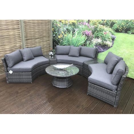Signature Weave Juliet Wicker Half Moon Curved Sofa Coffee Table Set Grey (1/4)
