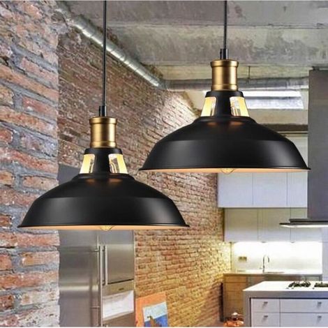 Lustre Suspension Rétro Vintage Industrielle E27 Luminaire Adjustable en Métal pour Salon Chambre Noir et Blanc 2 Pack (1/5)