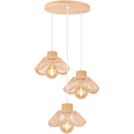royaluxe- 3 Lumières Plafonnier Moderne Lampe De Plafond En Osier Lampe À Suspension Rétro Lustre Intérieur Lampe À Suspension en Rotin Tressé (1/5)