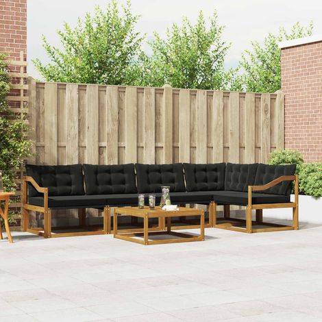 vidaXL  Outdoor Sofa Set  with Cushion 6 pcs Natural and Black